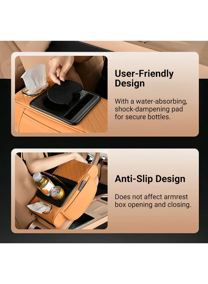 Bukela Multifunctional PU Leather Car Armrest Box Mat Organizer with Cup Holders, Universal 5‑in‑1 Central Elbow Storage Box Mat, Fit for Most Vehicle Models, Gray - Image 5